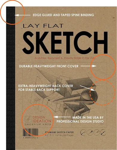 Miniatura 4 de Design Ideation Lay Flat - Cuaderno de bocetos multimedia. Cuaderno de bocetos extraíble para lápiz, tinta, marcador, carbón y pinturas de acuarela.