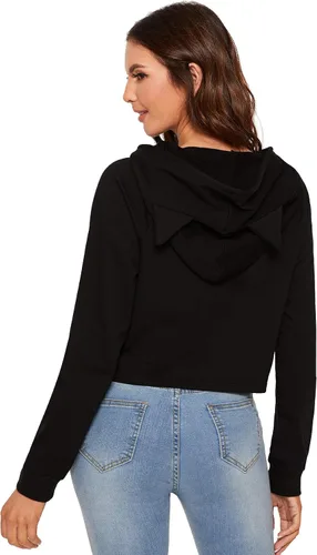 Miniatura 9 de Sudadera SweatyRocks corta con capucha, manga larga, con estampado de gato, para mujer
