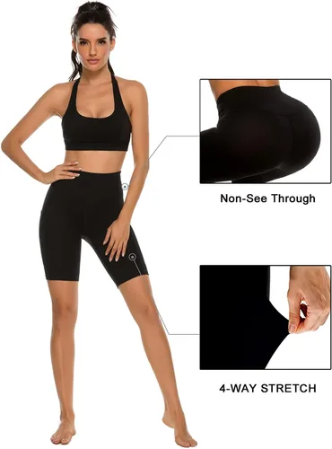 Miniatura 4 de Stelle Pantalones cortos de yoga de cintura alta de 8 a 5 pulgadas para mujer, con bolsillos, control de abdomen, pantalones cortos de entrenamiento
