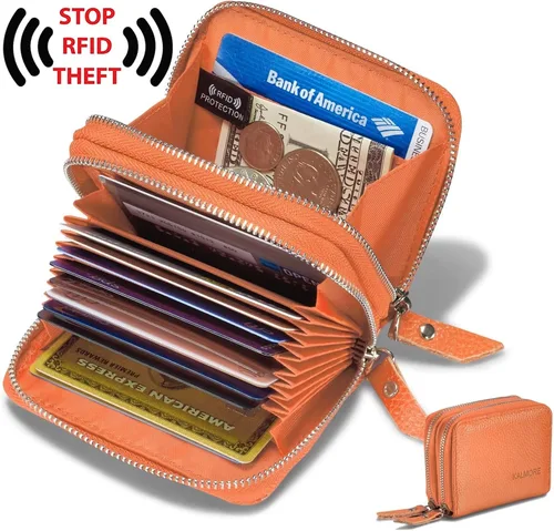 Miniatura 2 de KALMORE Women's Genuine Leather RFID Secure Spacious Cute Zipper Card Wallet Small Purse