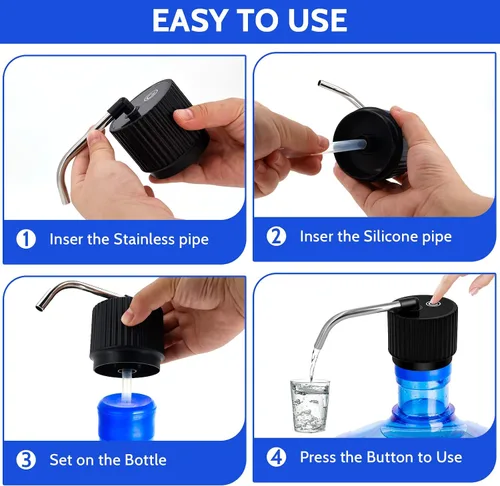 Miniatura 5 de Dispensador de agua de campamento para botella de 5 galones, bomba de botella de agua eléctrica portátil con carga USB, bomba universal de micro