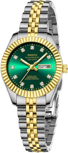 Miniatura 15 de NIBOSI Relojes para mujeres, reloj analógico de cuarzo, esfera de acero inoxidable con día y fecha, luminoso, impermeable, elegante, clásico