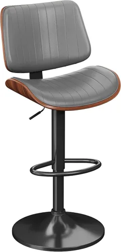Miniatura 11 de YaFiti Adjustable Bar Stools, Modern Swivel PU Leather Counter Height Chairs with Backrest, Armless Kitchen Island Stools, Black 1 PCS