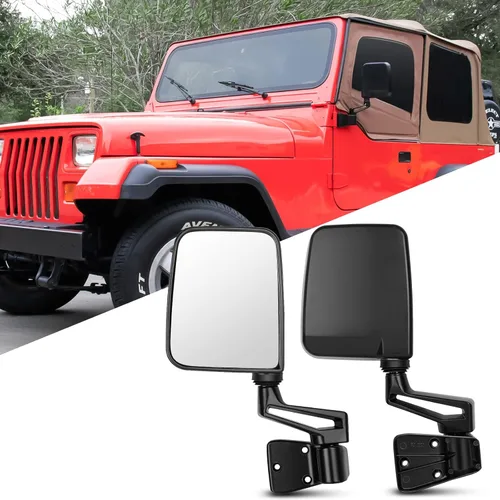 Juego de montaje de espejos laterales Compatible con 1987-2002 para Jeep Wrangler con puerta media, plegable manual, espejo negro manual texturizado