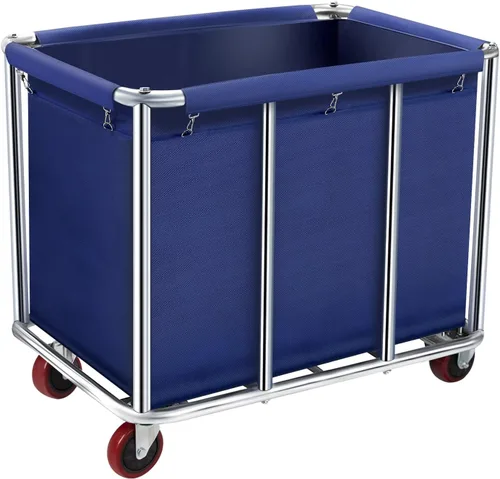 Miniatura 16 de Carrito de lavandería comercial con ruedas, cesta de lavandería rodante grande de 11.35 bushels con forro de lona impermeable extraíble, cestas