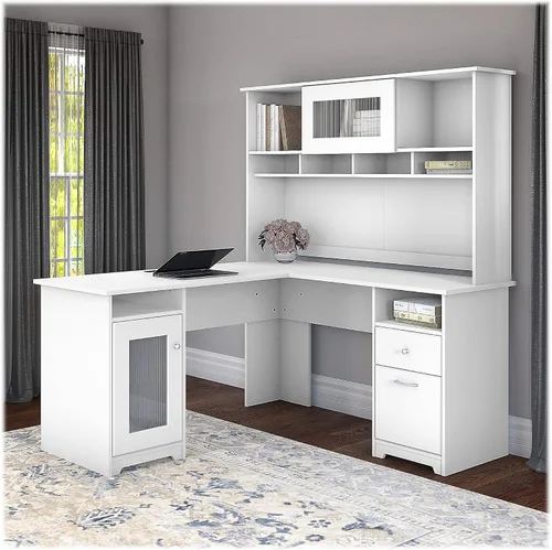 Miniatura 6 de Bush Furniture Cabot - Escritorio para computadora en forma de L con gabinete, 60W, en lino blanco roble