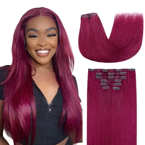 Miniatura 18 de Lashey - Extensiones de cabello con clip sin costuras, de cabello humano real, 7 unidades, 110 g, 14 pulgadas, color negro natural, lacio