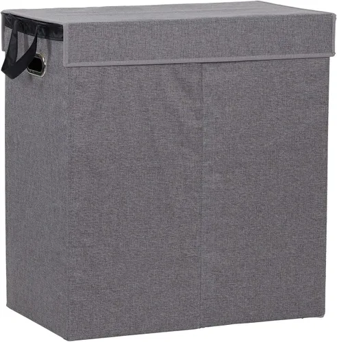 Miniatura 12 de Household Essentials Cesta doble para ropa sucia con tapa, dos compartimentos para una fácil clasificación con forro extraíble, plegable, lino marrón