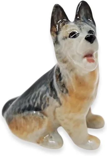 Miniatura 13 de WitnyStore Pequeño perro de pastor alemán alsaciano de pie negro y marrón de 3 pulgadas, hecho a mano, hecho a mano, de cerámica, cachorros, perros