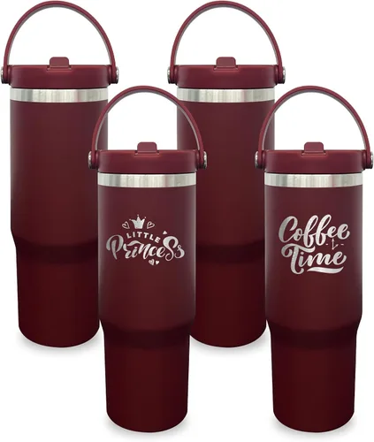 Miniatura 59 de Vaso de 30 onzas con asa superior, vaso aislado al vacío de doble pared con popote abatible, taza de café de viaje de 30 onzas con recubrimiento