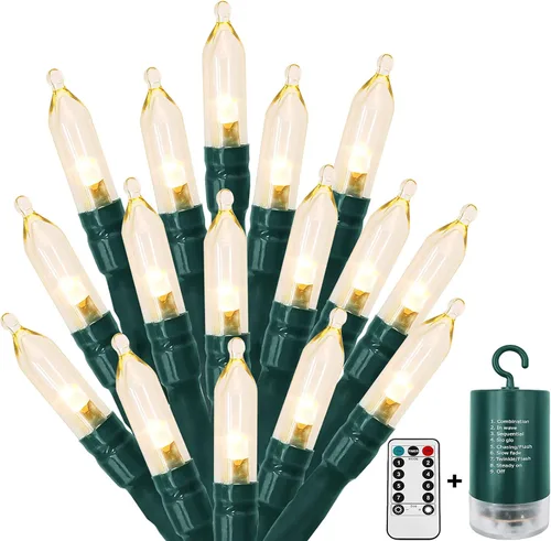 Miniatura 10 de MASHANG Luces de Navidad – Cadena de luces a pilas, 50 luces LED, miniluces, 8 modos, cable verde, mini juego de luces con temporizador para árbol