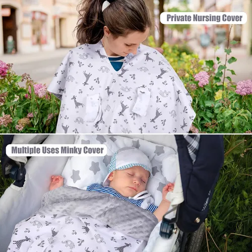 Miniatura 5 de Metplus Funda para asiento de cochecito de bebé 2 en 1, toldo para asiento de bebé, funda para lactancia para mamás, fundas para portabebés Minky
