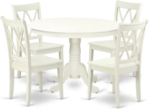 Miniatura 8 de East West Furniture HLCL5-MAH-W - Juego de mesa de cocina de 5 piezas para 4 personas, incluye una mesa de comedor redonda con pedestal y 4 sillas