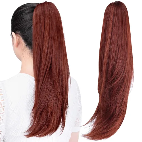 Miniatura 39 de Extensión de cola de caballo, extensiones de cabello con clip de garra de 24 pulgadas, extensiones de cabello largo y lacio, extensión de cabello