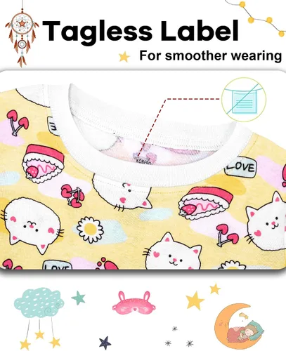 Miniatura 2 de Pijamas para niñas de 4 piezas, 100% algodón, talla 18 meses-12 años