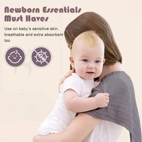 Miniatura 6 de Ease Cubs Paños de Eructar de Muselina Grandes 100% Algodón Toallitas de Mano para Niños y Niñas, Artículos Esenciales para Bebés Extra Absorbentes