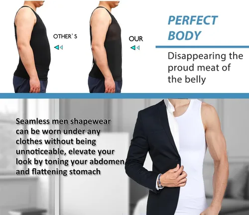 Miniatura 5 de DoLoveY Camiseta de compresión para hombre con control de barriga, chaleco apretado para adelgazar el cuerpo Shaper entrenamiento esconder pecho