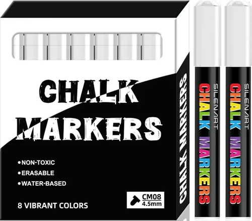 Miniatura 20 de SILENART Marcadores de tiza negra para ventana, punta gigante, rotulador de coche de 0.591 in, 2 unidades Pluma de pintura lavable grande