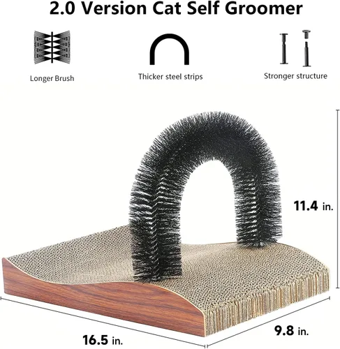 Miniatura 2 de FUKUMARU Auto peluquero para gatos, versión 2.0, rascador de cara de arco de gato con almohadilla rascadora, masajeador de espalda de gatos, cepillo