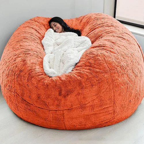 Miniatura 20 de HWOEK Puf de gran tamaño de piel gigante (sin relleno) para muebles de sala de estar de adultos, grande, redondo, suave, esponjoso, sofá perezoso