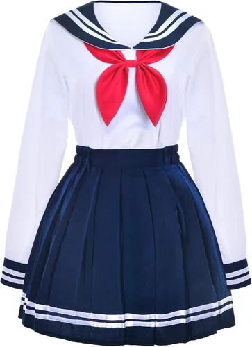 Miniatura 2 de Uniforme japonés para niñas escolares marineras, falda plisada azul marino, disfraz de anime con calcetines (SSF13), Azul, azul marino.
