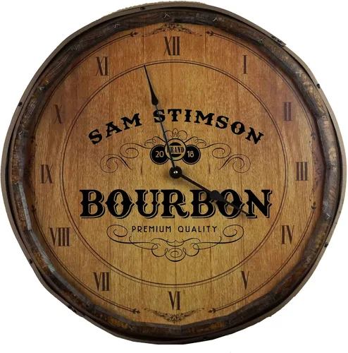 THOUSAND OAKS BARREL Co. QB_B580 - Reloj de pared decorativo grande con extremo de barril de bourbon (21 pulgadas) con motor de alto par, decoración