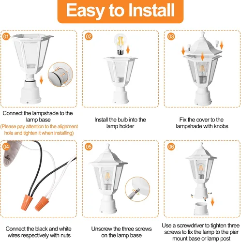 Miniatura 7 de FUDESY Luz de poste para exteriores, lámpara blanca para exteriores con base de montaje en muelle, lámpara de poste impermeable con enchufe E26