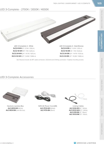 Miniatura 3 de American Lighting 3LC, luminaria para bajomesada con 3 ledes de 3 temperaturas de color diferentes, regulables, de 120 V, Marrón, 3LC-24-DB