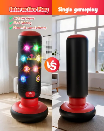 Miniatura 7 de HopeRock Punching Bag for Kids, Boxing Set with Scoring, Light, Music, 4 Game Modes, Inflatable Boxing Bag with Gloves, Birthday Gifts Toys for