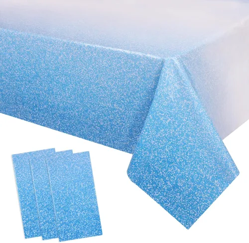 Miniatura 8 de Kesfey - Paquete de 3 manteles de plástico desechables, 54 x 108 pulgadas, diseño horizontal a rayas azul y blanco, náutico, impermeable, Rayas