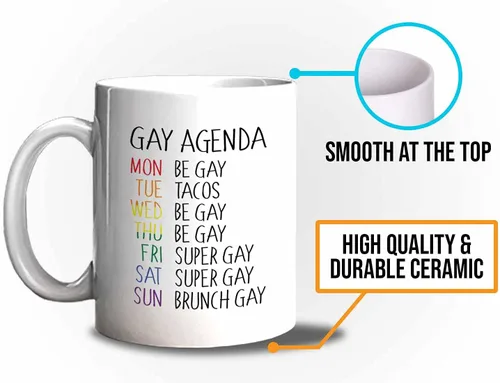 Miniatura 5 de Bubble Hugs Taza de café del mes del orgullo, agenda gay, planificador semanal Rainbow Queer LGBTQ Lesbiana Gay Pride LGBT Aliado Soporte 11oz Blanco
