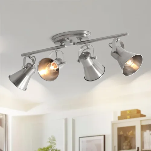 Miniatura 10 de Iluminación de pista de 2 luces para techo, lámpara de techo direccional industrial de luz puntual, lámpara de techo de montaje empotrado en negro