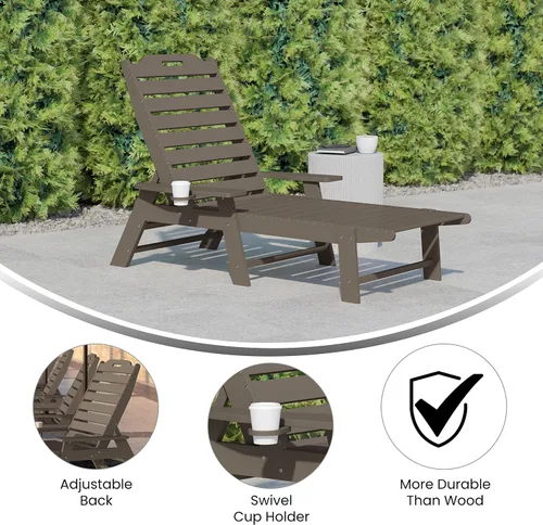 Miniatura 4 de Flash Furniture Monterey Tumbona Adirondack ajustable con soporte para tazas, silla de descanso de polietileno de alta densidad para todo