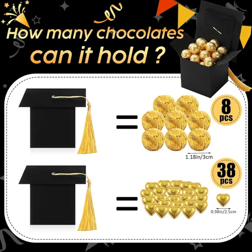 Miniatura 5 de Kliuytb Cajas de dulces con tapa de graduación 2026, decoraciones de fiesta de graduación de oro negro, cajas de recuerdo de fiesta de graduación