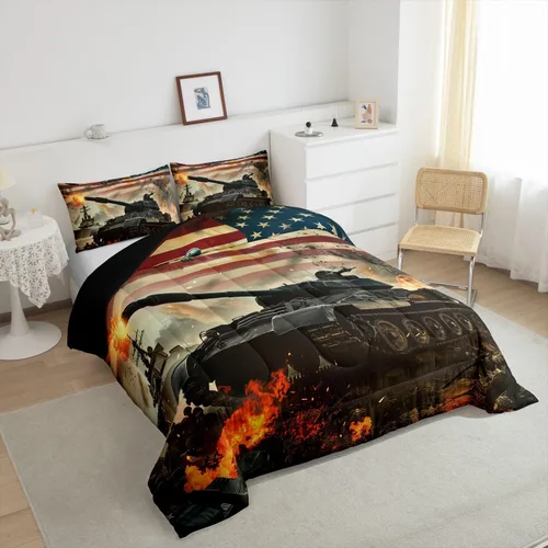 Miniatura 5 de Erosebridal Juego de edredón de plumón con bandera estadounidense, juego de ropa de cama con diseño militar para niños, adultos y hombres, camuflaje