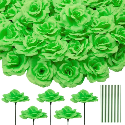 Miniatura 14 de 50 unidades de cabeza de rosa, flores artificiales a granel para manualidades, cabeza de flor de seda de rosa falsa de 3 pulgadas, flores sintéticas