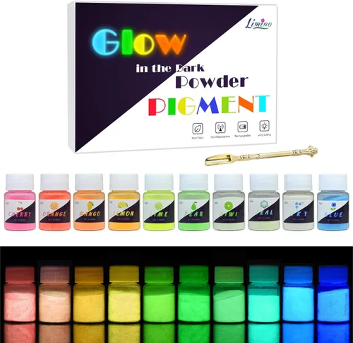 Pigmento en polvo que brilla en la oscuridad – 10 colores de resina epoxi pigmentos de color para pasatiempos adultos – Luminoso seguro para la piel