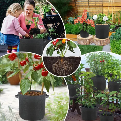 Miniatura 6 de SunStream Bolsas de cultivo de 3 galones, paquete de 10 unidades resistentes de 10.58 oz engrosadas con asas, macetas de jardín de tela no tejida