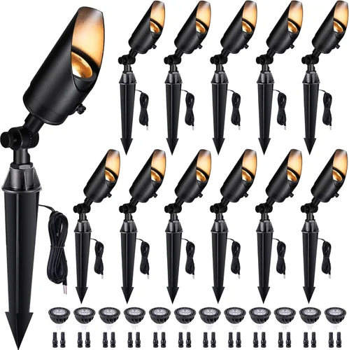 Miniatura 10 de Gardenreet Focos de paisaje de latón de bajo voltaje, luz LED para exteriores de 12 V, luces con cable IP65 impermeables, bronce antiguo