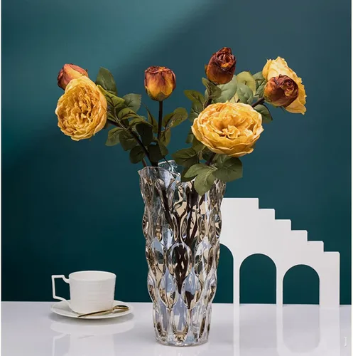 Miniatura 4 de Florero de cristal ámbar grueso de 9.5 pulgadas de alto para decoración del hogar, comedor, mesa de boda, oficina, vacaciones, fiesta, centro de mesa
