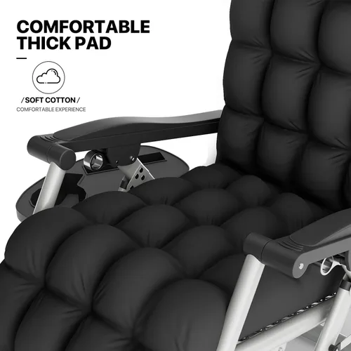 Miniatura 6 de MoNiBloom Silla reforzada de gravedad cero, tumbona plegable para piscina y playa, tumbona de bronceado portátil con cojín, reposacabezas y bandeja