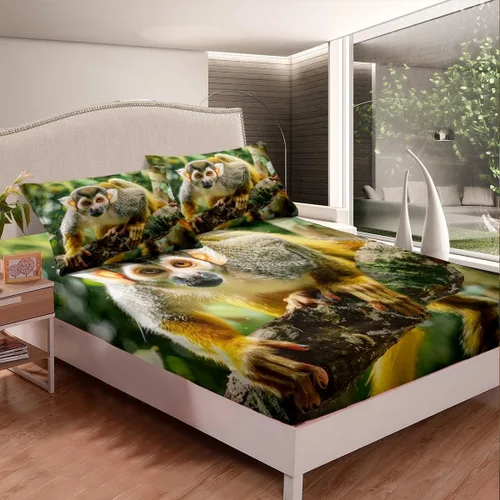 Miniatura 27 de Juego de sábanas para niños, bonito juego de ropa de cama con estampado de llama de dibujos animados y alpaca, sábana bajera ajustable para niños