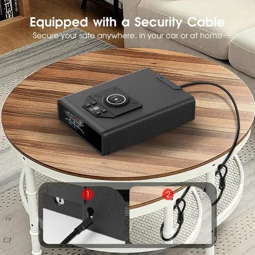 Miniatura 8 de Caja fuerte para pistola de pistola, biométrica de acceso rápido con carga inalámbrica para reloj y teléfono, teclado de huellas dactilares 3 en 1