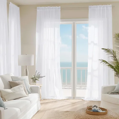 Miniatura 8 de NICETOWN Cortinas traslúcidas de gasa para ventana de dormitorio, bolsillo para barra, elegantes cortinas traslúcidas ligeras que llegan al suelo