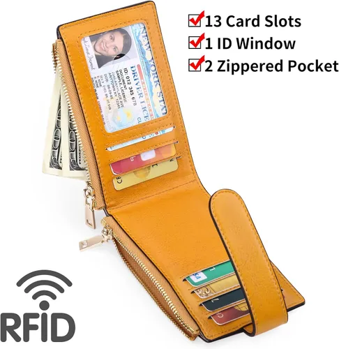 Miniatura 3 de FALAN MULE Cartera AirTag para mujer con funda integrada para AirTag Amarillo Moderno