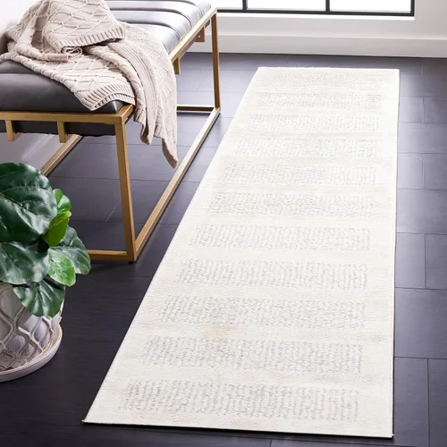 Miniatura 2 de SAFAVIEH Melody Collection - Alfombra de pasillo de 2 pies 2 pulgadas x 8 pies, color marfil y gris, diseño moderno, ideal para zonas de alto