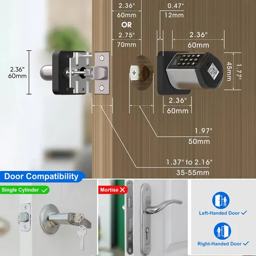 Miniatura 6 de Cerradura de puerta inteligente con asa, cerradura de puerta de entrada sin llave para puerta delantera, perilla de puerta de seguridad con teclado