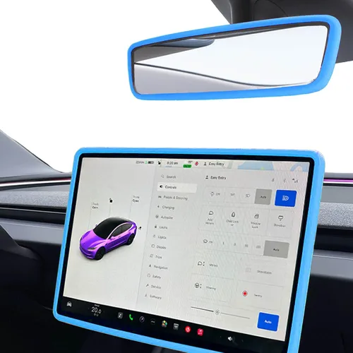 Miniatura 11 de 2 piezas marcos protectores de silicona para pantalla y espejo retrovisor para Tesla Model 3 2017-2023 y Model Y 2019-Feb.2025. (Blanco)