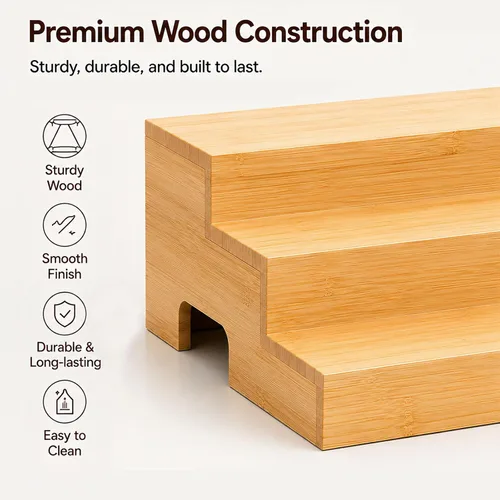 Miniatura 6 de Organizador de latas de madera expandible de 3 niveles para despensa, estante ajustable con capacidad para 24 latas, estante de almacenamiento