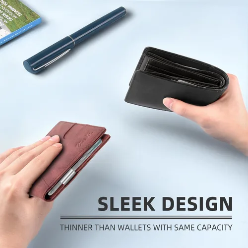 Miniatura 51 de Zitahli - Billeteras delgadas RFID para hombres, billetera de cuero flexible con clip de dinero, cartera minimalista con bolsillo frontal